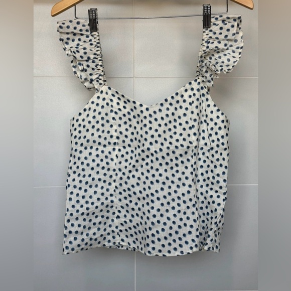 H&M Navy Polka Dot Ruffle Strap Tank Top Size Small NWT - Picture 2 of 7